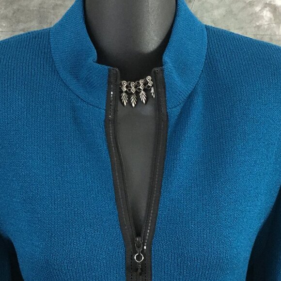 BEAUTIFUL St John collection knit turquoise black jacket skirt suit size 8 10 - Picture 7 of 10